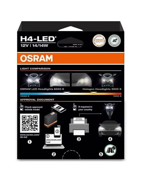 Bombillas LED H4 Homologadas NIGHT BREAKER SPEED H4 450, + 450%,  64193DWNBSP-2HB, alcance 240m, 6000K, pack 2