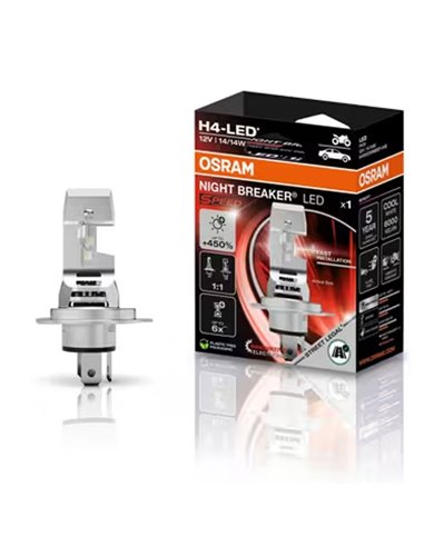 Bombilla LED H4 Homologada NIGHT BREAKER LED SPEED H4 450, +450%, 64193DWNBSP-1HB, alcance 240m, 6000K