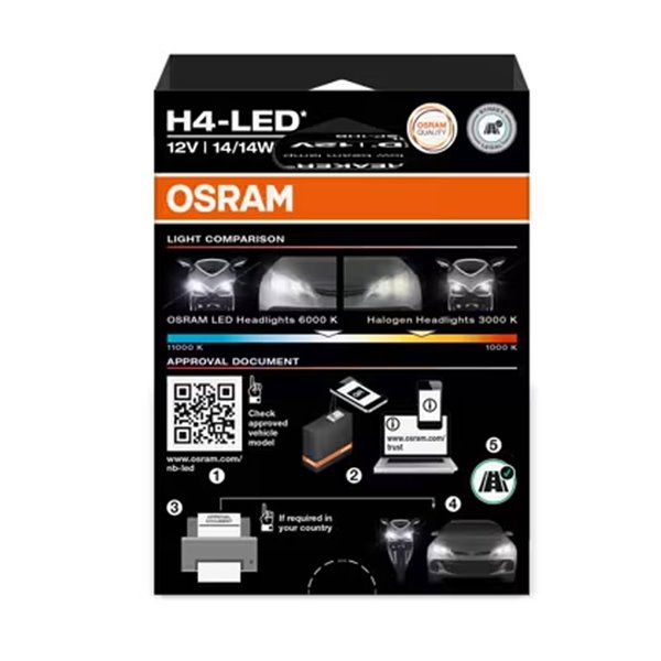 Ampoule LED H4 homologuée NIGHT BREAKER LED SPEED H4 450, +450%, 64193DWNBSP-1HB, portée 240 m, 6 000 K