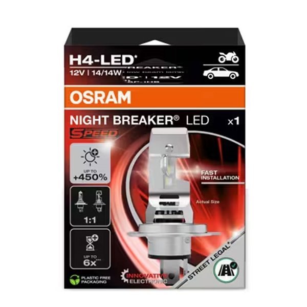 Bombilla LED H4 Homologada NIGHT BREAKER LED SPEED H4 450, +450%, 64193DWNBSP-1HB, alcance 240m, 6000K