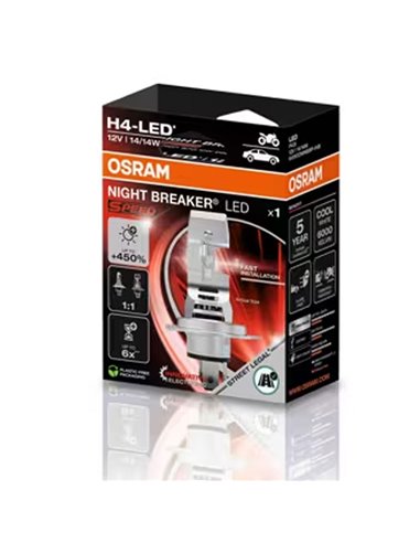 Bombilla LED H4 Homologada NIGHT BREAKER LED SPEED H4 450, +450%, 64193DWNBSP-1HB, alcance 240m, 6000K