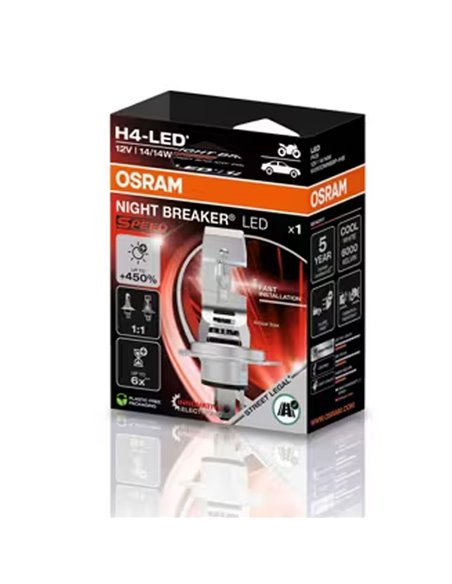 Bombilla LED H4 Homologada NIGHT BREAKER LED SPEED H4 450, +450%, 64193DWNBSP-1HB, alcance 240m, 6000K