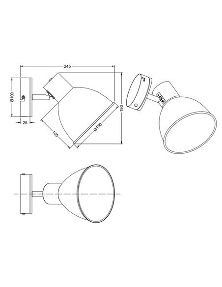 Aplique de pared/techo DELUME metal y efecto madera bombilla excl. 1x E27 max. 40W IP20 Negro-madera