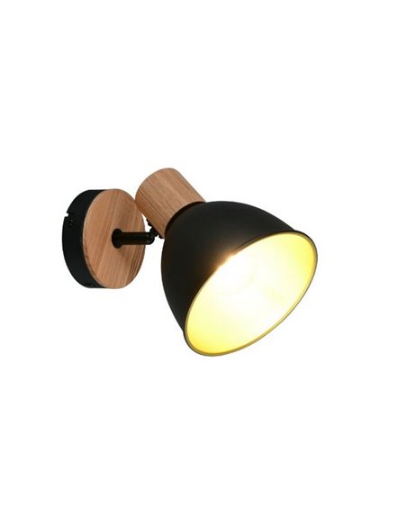 Aplique de pared/techo DELUME metal y efecto madera bombilla excl. 1x E27 max. 40W IP20 Negro-madera
