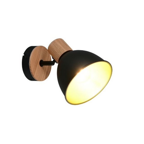 Aplique de pared/techo DELUME metal y efecto madera bombilla excl. 1x E27 max. 40W IP20 Negro-madera