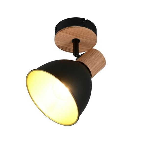 Aplique de pared/techo DELUME metal y efecto madera bombilla excl. 1x E27 max. 40W IP20 Negro-madera