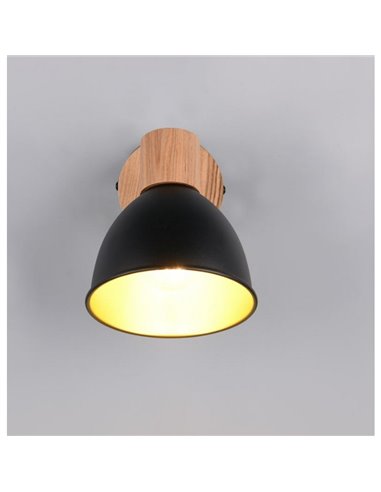 Aplique de pared/techo DELUME metal y efecto madera bombilla excl. 1x E27 max. 40W IP20 Negro-madera