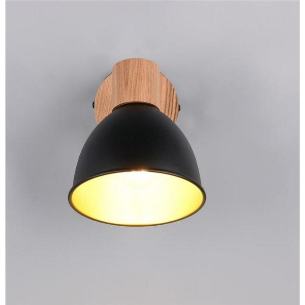 Aplique de pared/techo DELUME metal y efecto madera bombilla excl. 1x E27 max. 40W IP20 Negro-madera