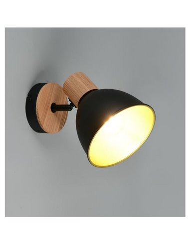 Aplique de pared/techo DELUME metal y efecto madera bombilla excl. 1x E27 max. 40W IP20 Negro-madera