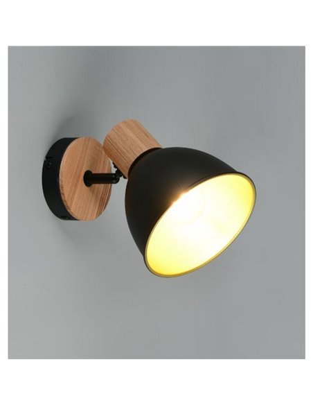 Aplique de pared/techo DELUME metal y efecto madera bombilla excl. 1x E27 max. 40W IP20 Negro-madera
