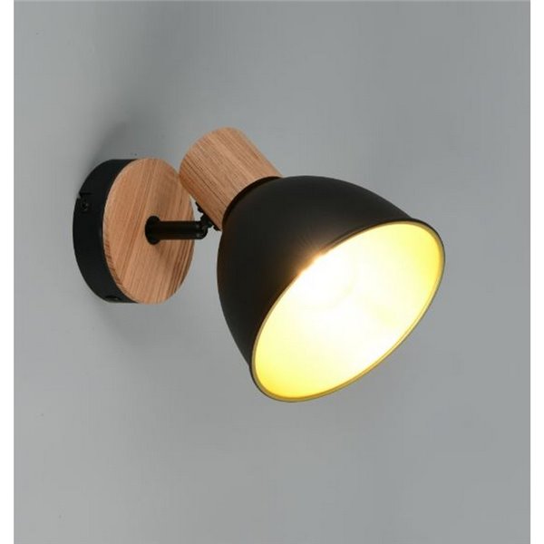 Aplique de pared/techo DELUME metal y efecto madera bombilla excl. 1x E27 max. 40W IP20 Negro-madera