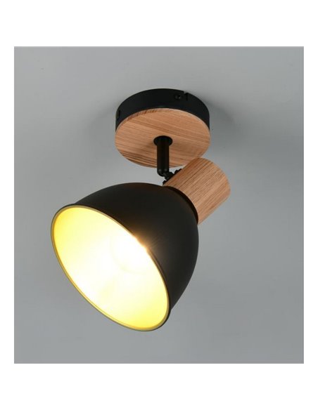 Aplique de pared/techo DELUME metal y efecto madera bombilla excl. 1x E27 max. 40W IP20 Negro-madera