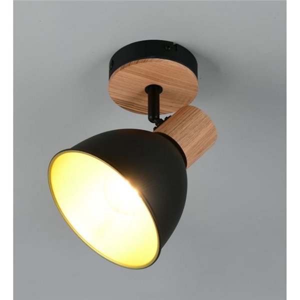 Aplique de pared/techo DELUME metal y efecto madera bombilla excl. 1x E27 max. 40W IP20 Negro-madera