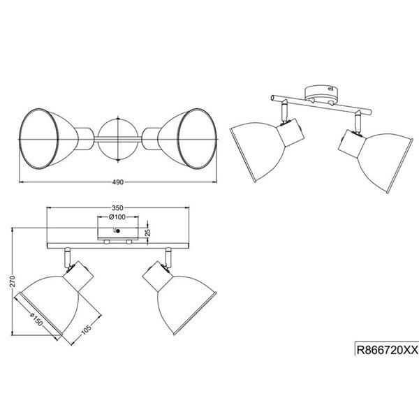 Regleta de 2 focos para pared/techo DELUME bombillas excl. 2x E27 max. 40W IP20 Blanco-madera