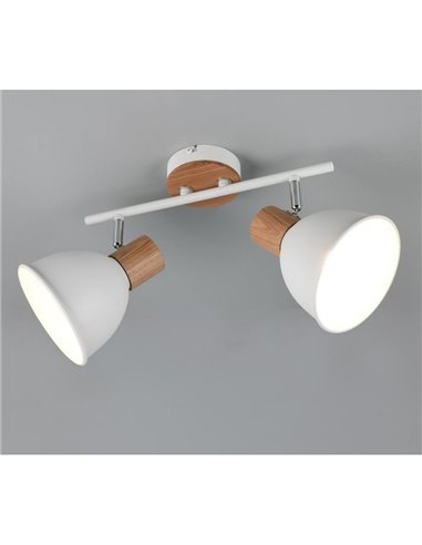 Fita de luz de parede/teto DELUME de 2 pontos, excluindo 2 lâmpadas E27, máx. 40 W, IP20, madeira branca