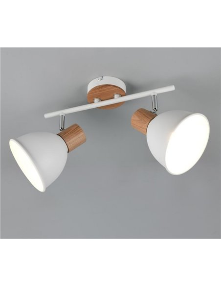 Applique/plafonnier DELUME 2 spots, 2 ampoules E27 non incluses, max. 40 W, IP20, blanc-bois