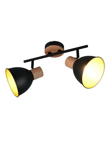 Applique/plafonnier DELUME 2 spots, 2 ampoules E27 non incluses, max. 40 W, IP20, noir-bois