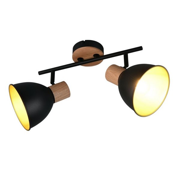 Regleta de 2 focos DELUME pared/techo bombillas excl. 2x E27 max. 40W IP20 Negro-madera