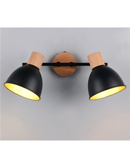 Fita de luz de parede/teto DELUME de 2 pontos, excluindo 2 lâmpadas E27, máx. 40 W, IP20, madeira preta