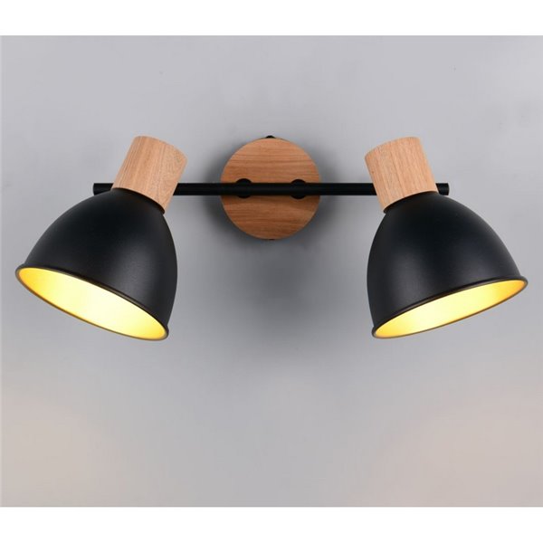 Applique/plafonnier DELUME 2 spots, 2 ampoules E27 non incluses, max. 40 W, IP20, noir-bois