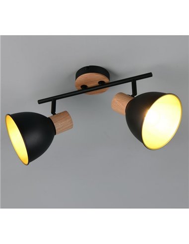 Regleta de 2 focos DELUME pared/techo bombillas excl. 2x E27 max. 40W IP20 Negro-madera