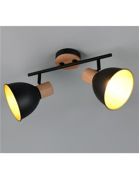 Applique/plafonnier DELUME 2 spots, 2 ampoules E27 non incluses, max. 40 W, IP20, noir-bois