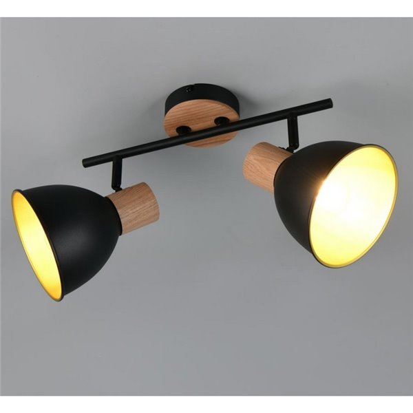 Applique/plafonnier DELUME 2 spots, 2 ampoules E27 non incluses, max. 40 W, IP20, noir-bois