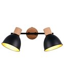 Regleta de 2 focos DELUME pared/techo bombillas excl. 2x E27 max. 40W IP20 Negro-madera