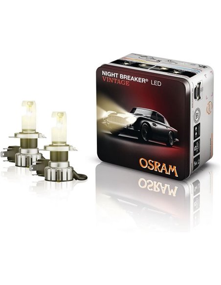 Ampoules LED H4 Vintage homologuées NIGHT BREAKER® LED VINTAGE H4 + R2, +300% 20W 3000K 1650/1000Lm, Pack 2
