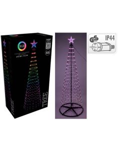 Sapin de Noël LED RGB avec 370 lumières et une étoile avec télécommande – 2,10 m, extérieur et intérieur IP44