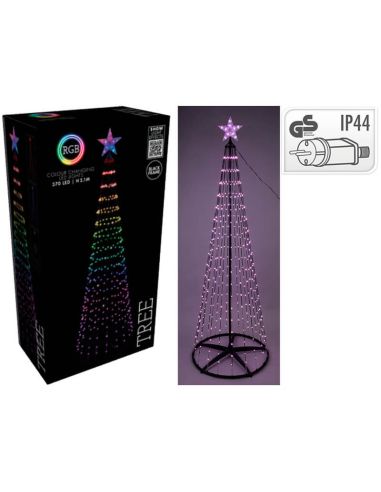 Sapin de Noël LED RGB avec 370 lumières et une étoile avec télécommande – 2,10 m, extérieur et intérieur IP44
