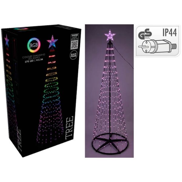 Árbol de Navidad LED RGB 370 luces con estrella y mando a distancia – 2,10 m, exterior e interior IP44
