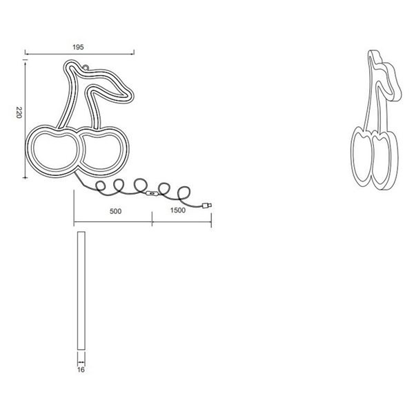 Applique murale LED CERISE 2 W, type cerise fluo, avec câble et USB, IP20, rose-vert