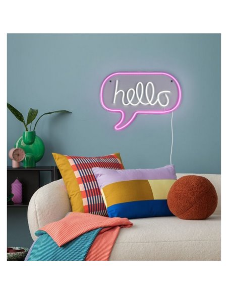 Luminária de parede LED neon HELLO 2W com cabo e USB IP20 Rosa