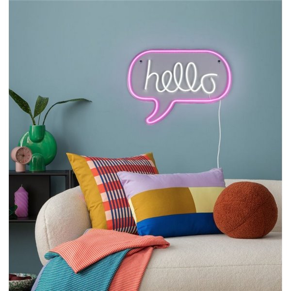 Applique murale néon LED HELLO 2W avec câble et USB IP20 Rose