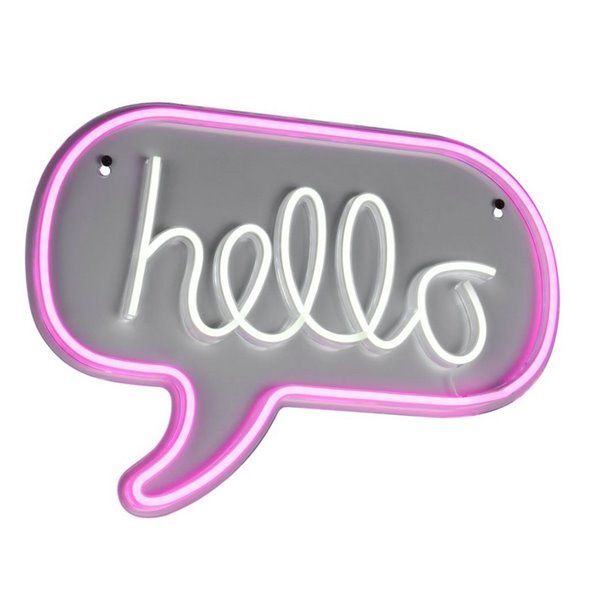 Luminária de parede LED neon HELLO 2W com cabo e USB IP20 Rosa