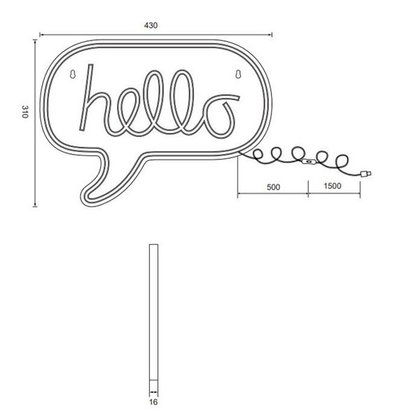 Applique murale néon LED HELLO 2W avec câble et USB IP20 Rose