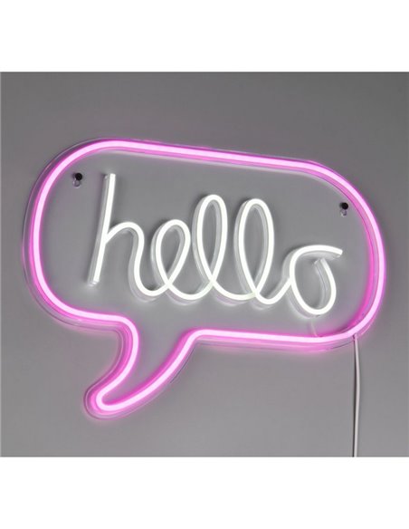 Luminária de parede LED neon HELLO 2W com cabo e USB IP20 Rosa