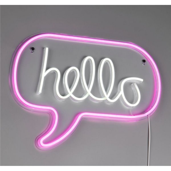 Luminária de parede LED neon HELLO 2W com cabo e USB IP20 Rosa