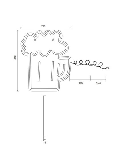 Luminária LED neon BEER 2W com cabo e USB IP20 Amarela