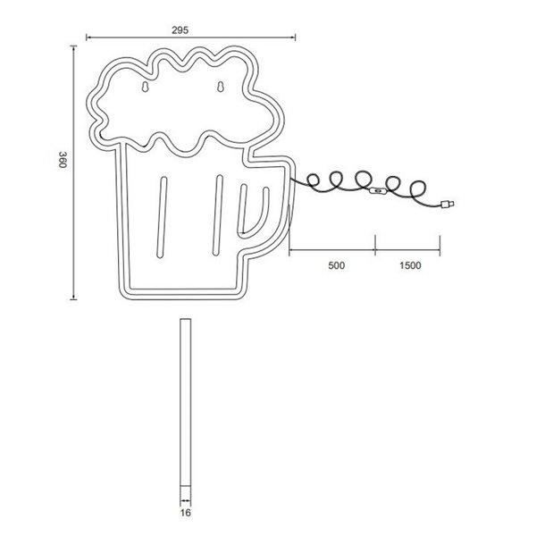 Luz LED tipo neón cerveza BEER 2W con cable y USB IP20 Amarillo