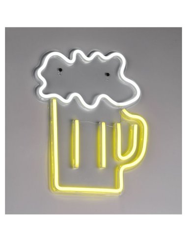 Luminária LED neon BEER 2W com cabo e USB IP20 Amarela