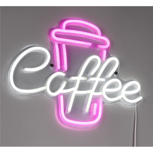 Luminária LED decorativa imitação neon, CAFÉ 2W com cabo e USB IP20 Rosa