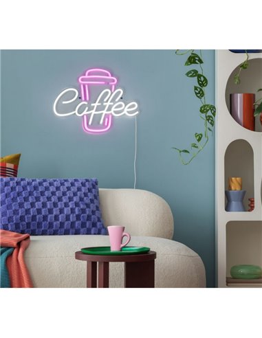 Luz LED imitación neón decorativo, COFFEE 2W con cable y USB IP20 Rosa