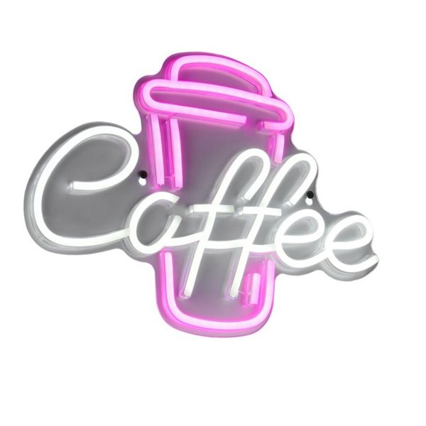 Luminária LED decorativa imitação neon, CAFÉ 2W com cabo e USB IP20 Rosa