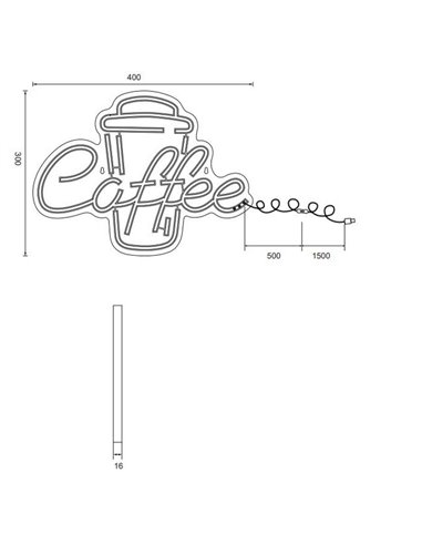 Luminária LED decorativa imitação neon, CAFÉ 2W com cabo e USB IP20 Rosa