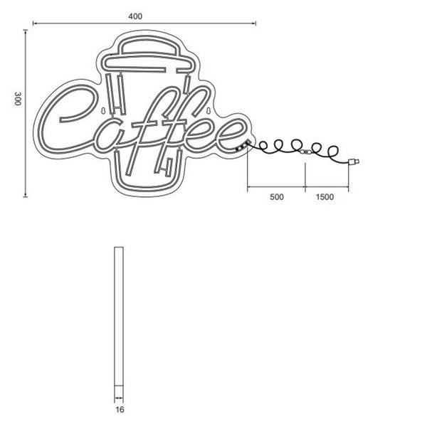 Lampe LED décorative imitant le néon CAFÉ 2W avec câble et USB IP20 Rose