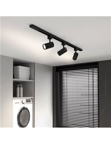 Kit inicio carril EasyLink ZILO con 3 focos orientables redondos, negro GU10 (no incl.)