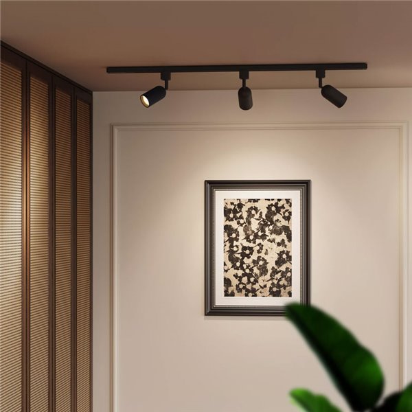Kit carril de inicio con 3 focos negros EasyLink SHEA, minimalista, GU10 (no Incl.), orientable