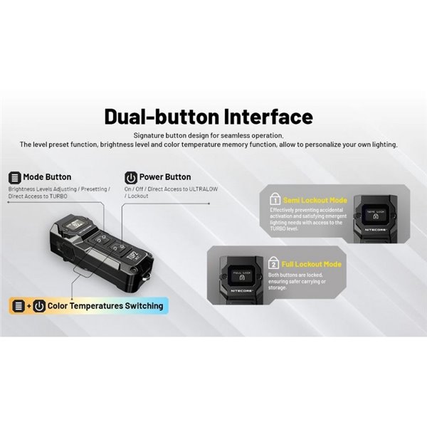 Lanterna LED portátil recarregável TUP2 preta de 1200lm, 3 temperaturas de cor, display OLED, IP54